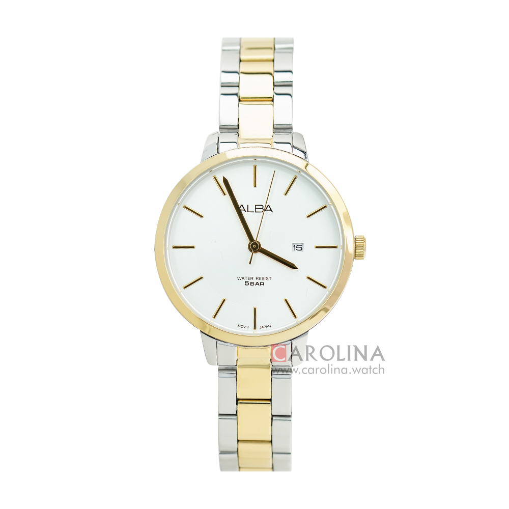 Jam Tangan ALBA AH7AF2X1 Women White Dial Dual Tone Stainless Steel Strap