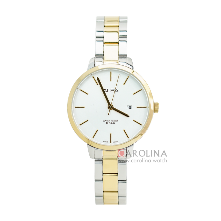 Jam Tangan ALBA AH7AF2X1 Women White Dial Dual Tone Stainless Steel Strap