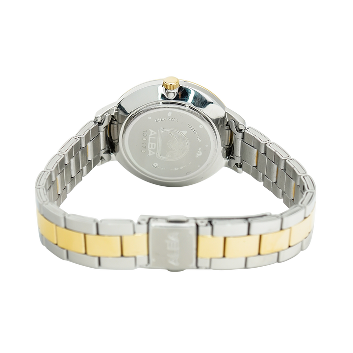 Jam Tangan ALBA AH7AF2X1 Women White Dial Dual Tone Stainless Steel Strap