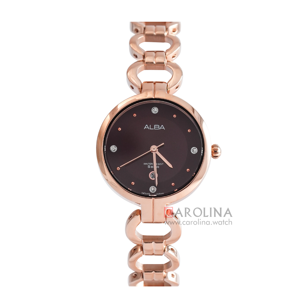 Jam Tangan ALBA Fashion AH7AV4X1 Women Brown Dial Gold Stainless Steel Strap