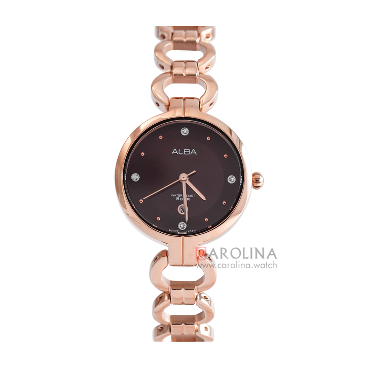 Jam Tangan ALBA Fashion AH7AV4X1 Women Brown Dial Gold Stainless Steel Strap