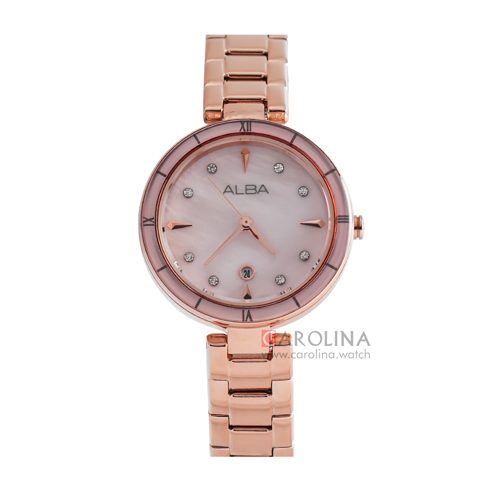Jam Tangan ALBA Fashion AH7AW4X1 Women Pink MOP Dial Rose Gold Stainless Steel Strap
