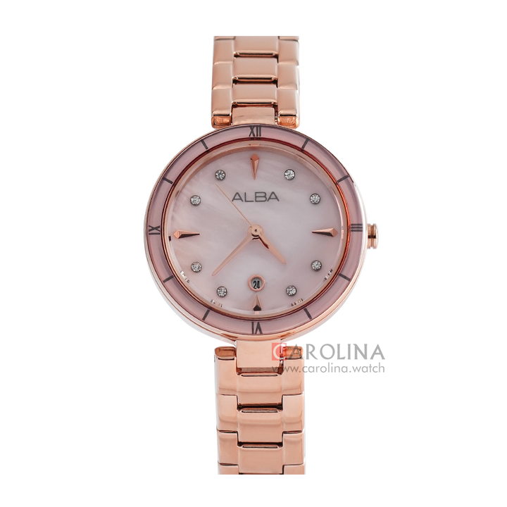 Jam Tangan ALBA Fashion AH7AW4X1 Women Pink MOP Dial Rose Gold Stainless Steel Strap