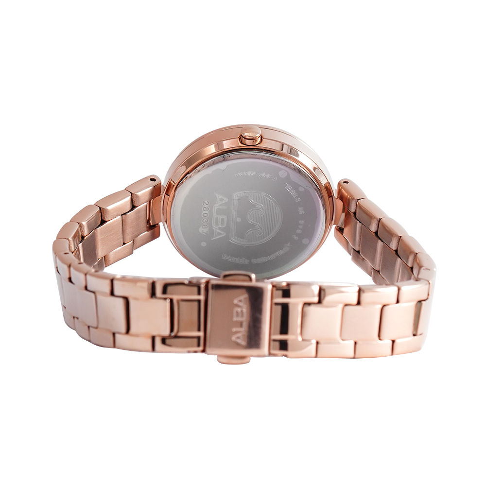 Jam Tangan ALBA Fashion AH7AW4X1 Women Pink MOP Dial Rose Gold Stainless Steel Strap