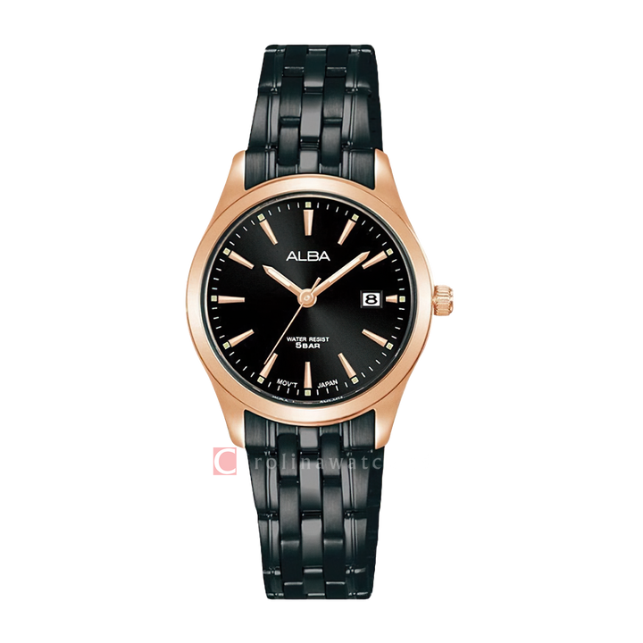 Jam Tangan ALBA AH7BM6X1 Women Black Dial Black Stainless Steel Strap