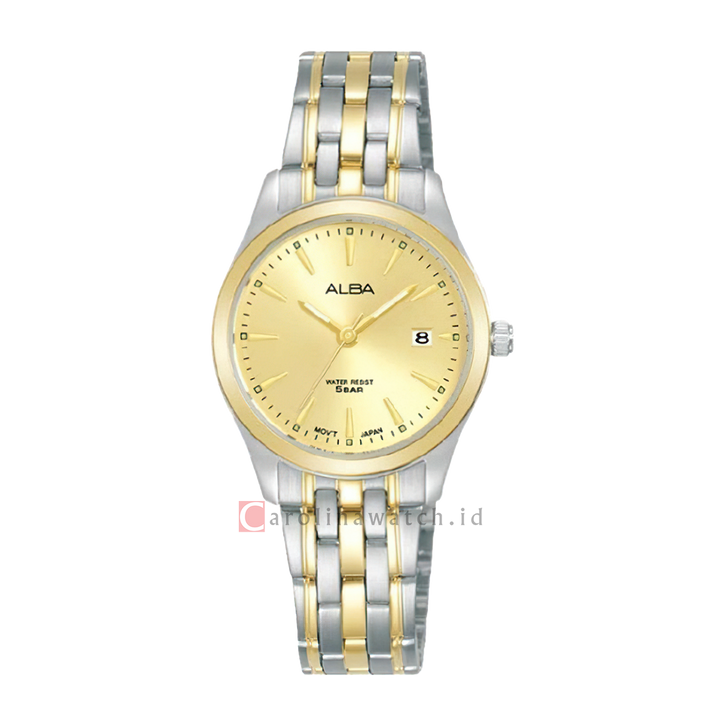 Jam Tangan ALBA AH7BN4X1 Women Gold Dial Dual Tone Stainless Steel Strap