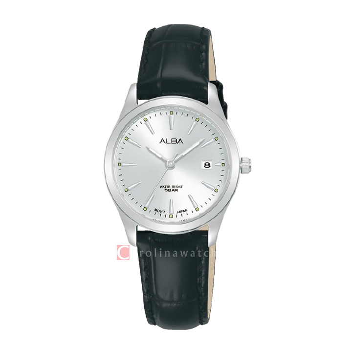 Jam Tangan ALBA AH7BN7X1 Women Silver Dial Black Leather Strap