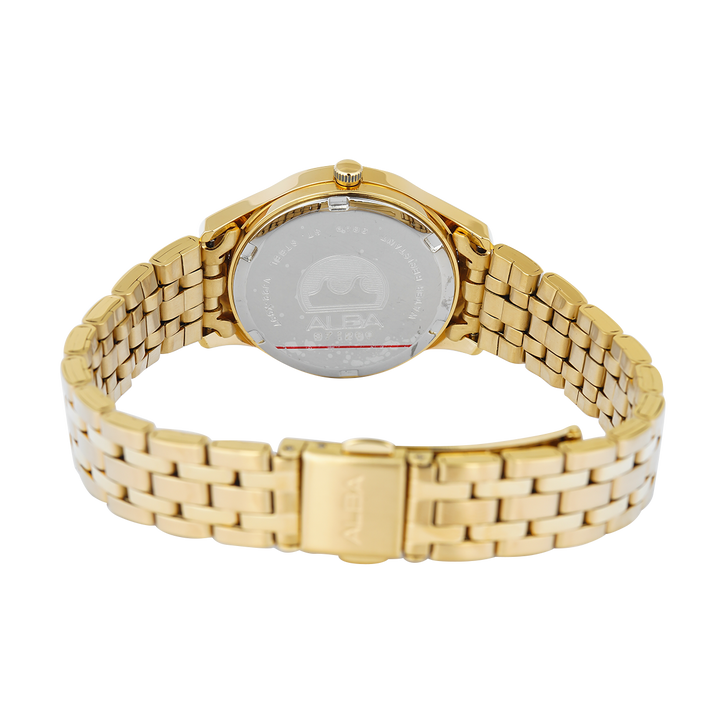 Jam Tangan ALBA Prestige AH7BR4X1 Women Silver Patterned Dial Gold Stainless Steel Strap