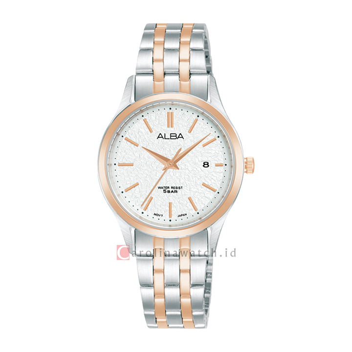 Jam Tangan ALBA Prestige AH7BR6X1 Women Silver Patterned Dial Dual Tone Stainless Steel Strap