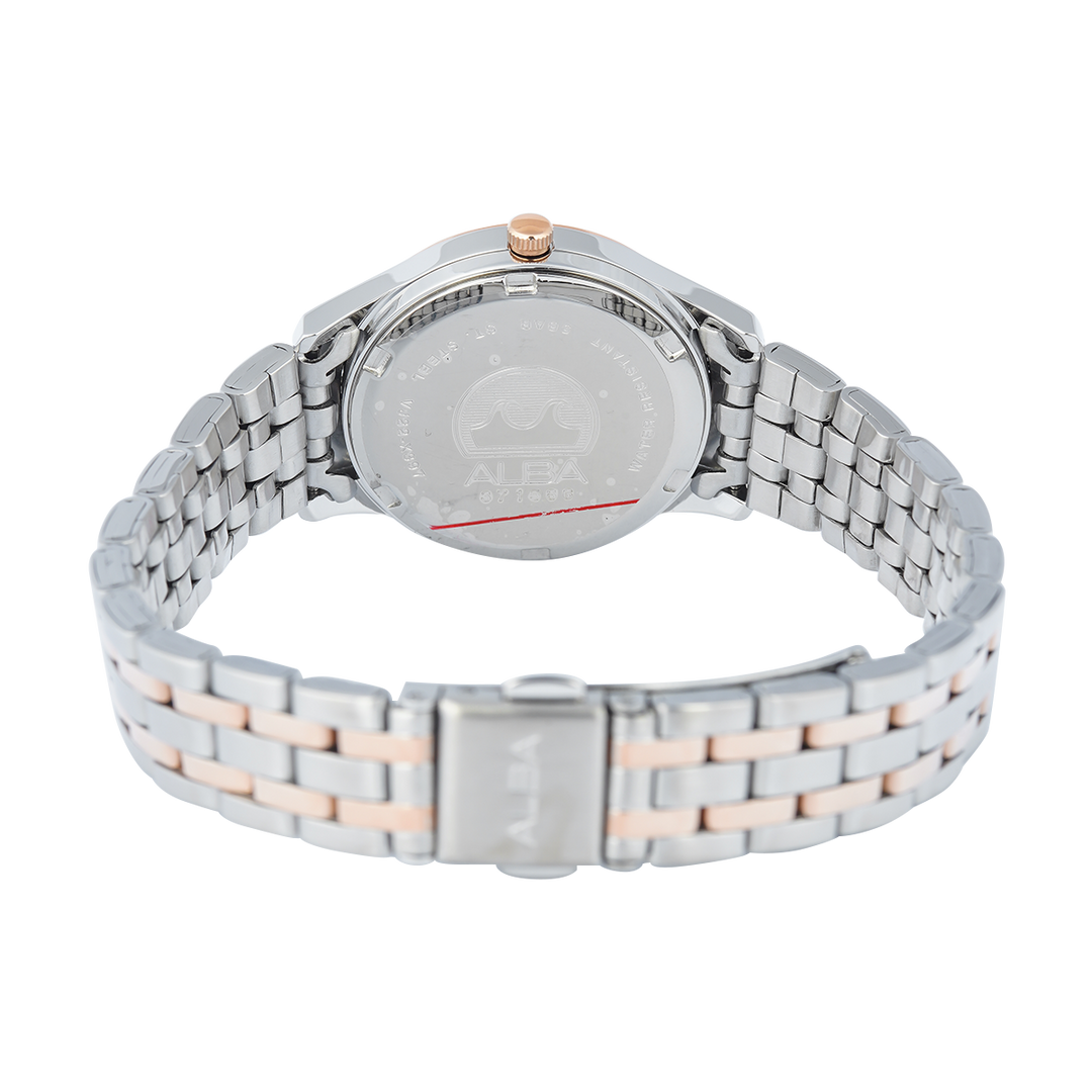 Jam Tangan ALBA Prestige AH7BR6X1 Women Silver Patterned Dial Dual Tone Stainless Steel Strap