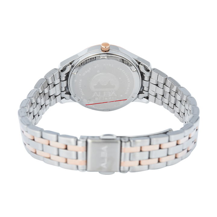 Jam Tangan ALBA Prestige AH7BR6X1 Women Silver Patterned Dial Dual Tone Stainless Steel Strap
