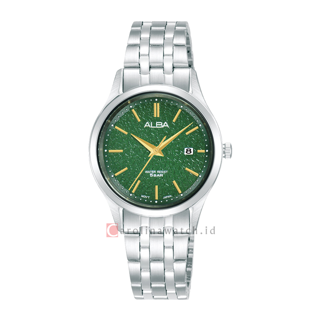 Jam Tangan ALBA Prestige AH7BR7X1 Women Green Patterned Dial Stainless Steel Strap