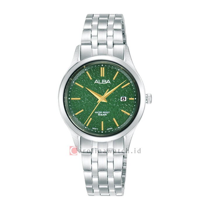Jam Tangan ALBA Prestige AH7BR7X1 Women Green Patterned Dial Stainless Steel Strap