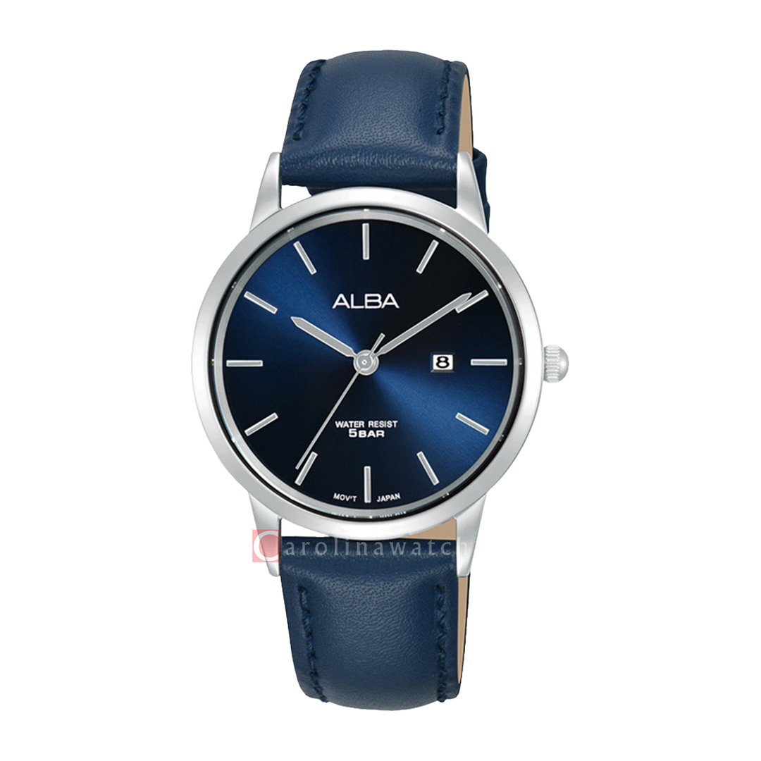 Jam Tangan ALBA Fashion AH7BV5X1 Women Blue Dial Blue Leather Strap