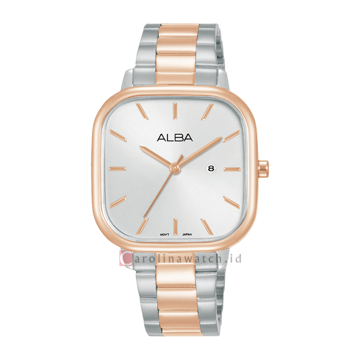 Jam Tangan ALBA Fashion AH7BZ0X1 Women Silver White Dial Dual Tone Stainless Steel Strap