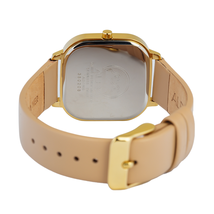 Jam Tangan ALBA Fashion AH7BZ6X1 Women Silver Dial Taupe Leather Strap