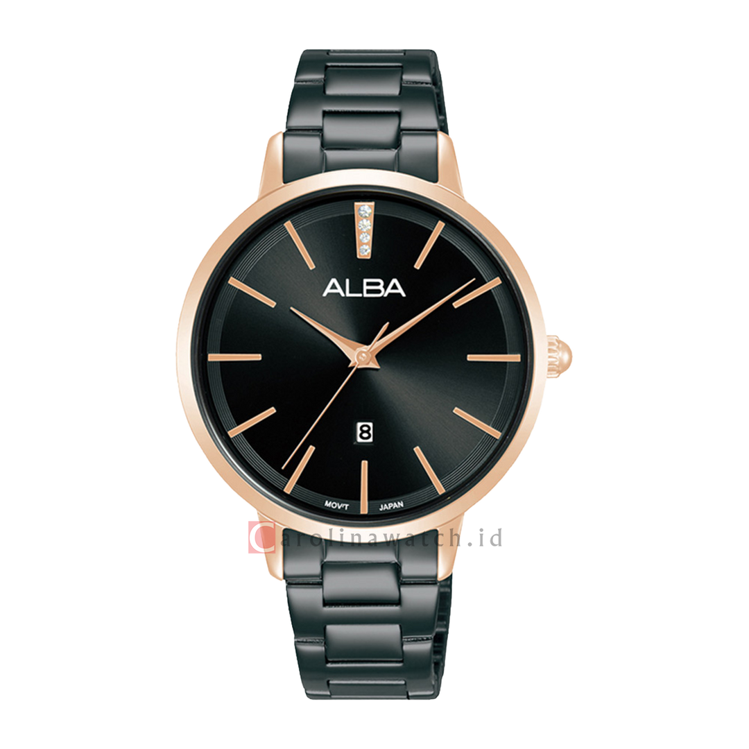 Jam Tangan ALBA Fashion AH7CC4X1 Women Black Dial Black Stainless Steel Strap