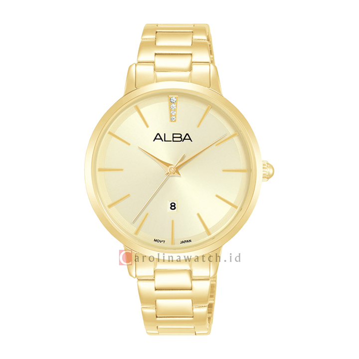 Jam Tangan ALBA Fashion AH7CC8X1 Women Light Champagne Dial Gold Stainless Steel Strap