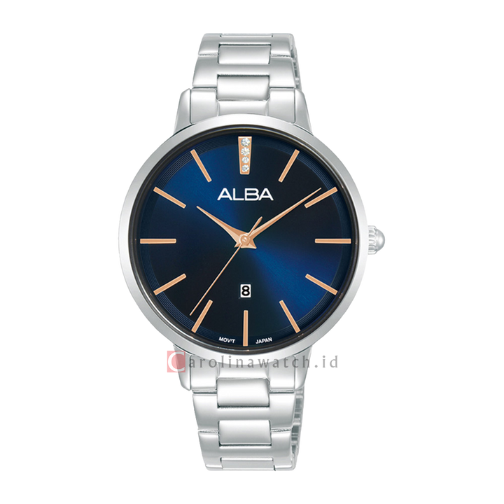 Jam Tangan ALBA Fashion AH7CD5X1 Women Blue Dial Stainless Steel Strap