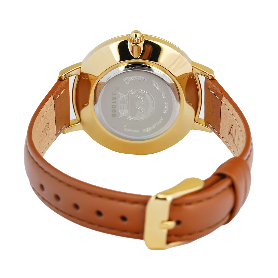 Jam Tangan ALBA Fashion AH7CD8X1 Women Silver Dial Light Brown Leather Strap