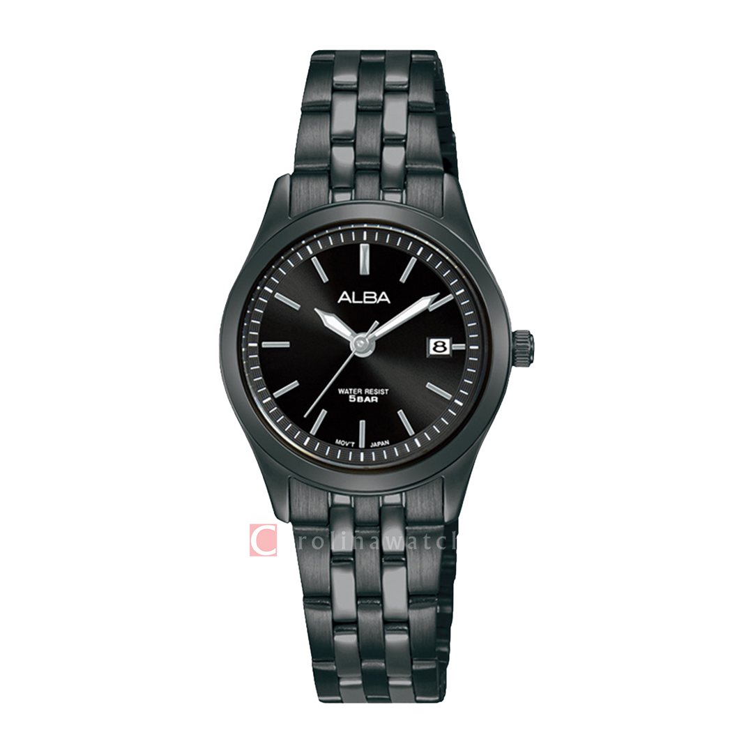 Jam Tangan ALBA Prestige AH7CE1X1 Women Black Dial Black Stainless Steel Strap