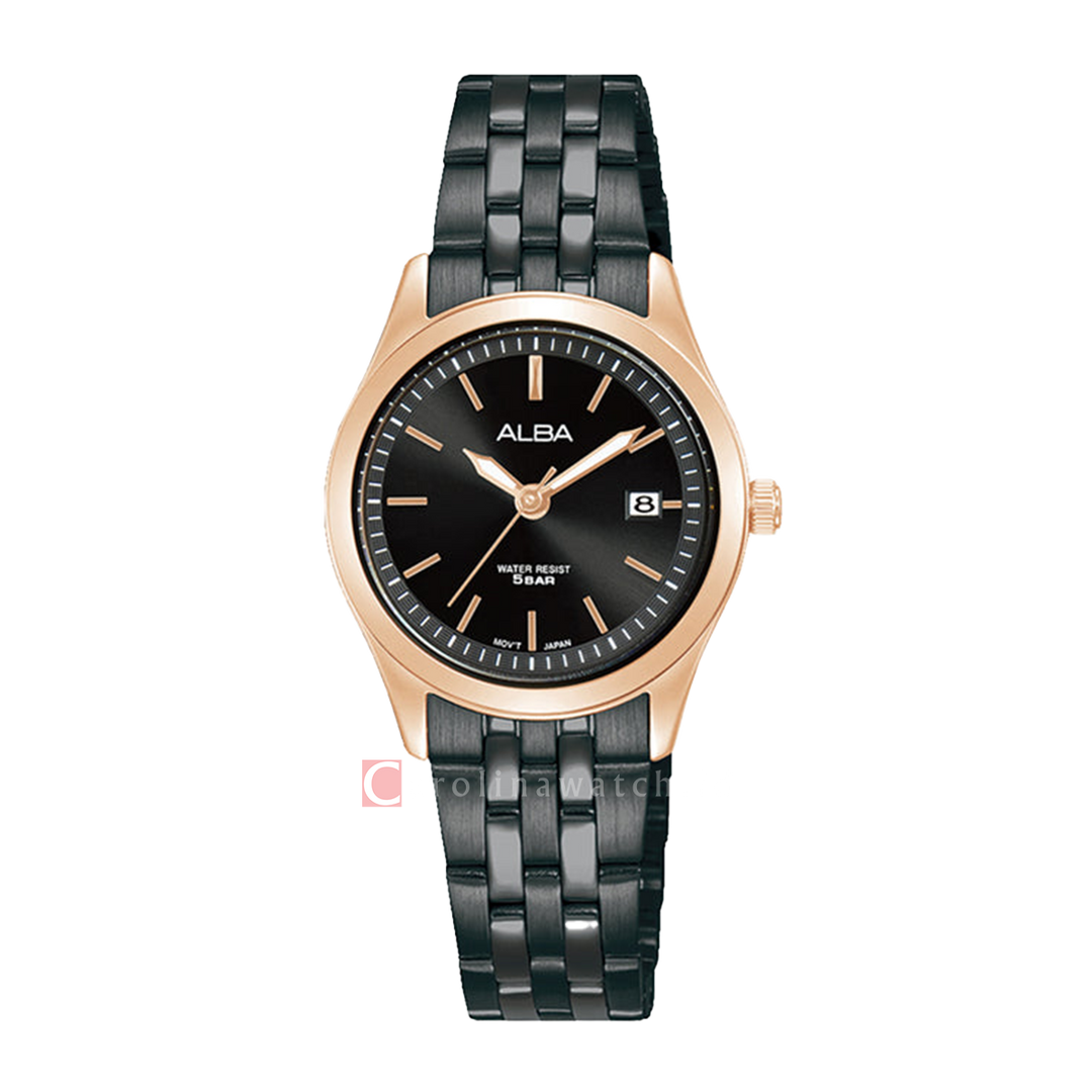 Jam Tangan ALBA Prestige AH7CE2X1 Women Black Dial Black Stainless Steel Strap