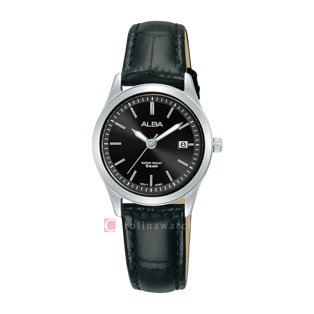 Jam Tangan ALBA Prestige AH7CG5X1 Women Black Dial Black Leather Strap