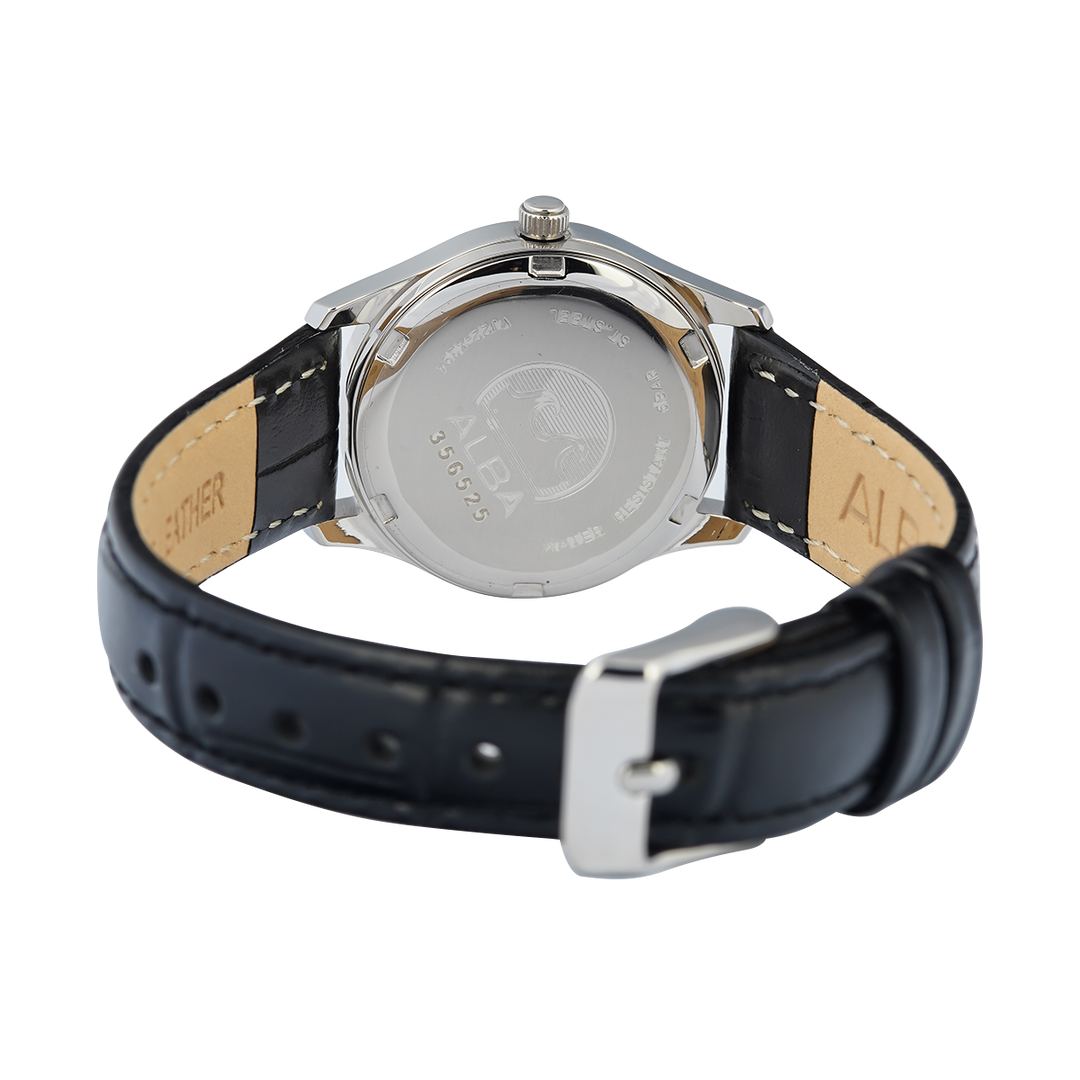 Jam Tangan ALBA Prestige AH7CG5X1 Women Black Dial Black Leather Strap
