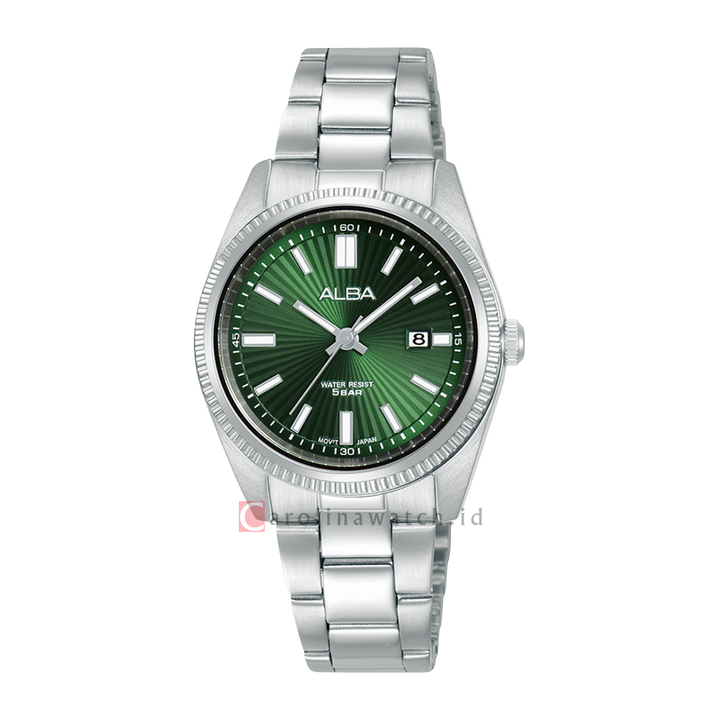Jam Tangan ALBA Prestige AH7CK9X1 Women Green Patterned Dial Stainless Steel Strap