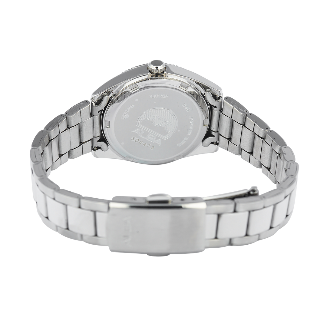 Jam Tangan ALBA Prestige AH7CL1X1 Women Blue Patterned Dial Stainless Steel Strap