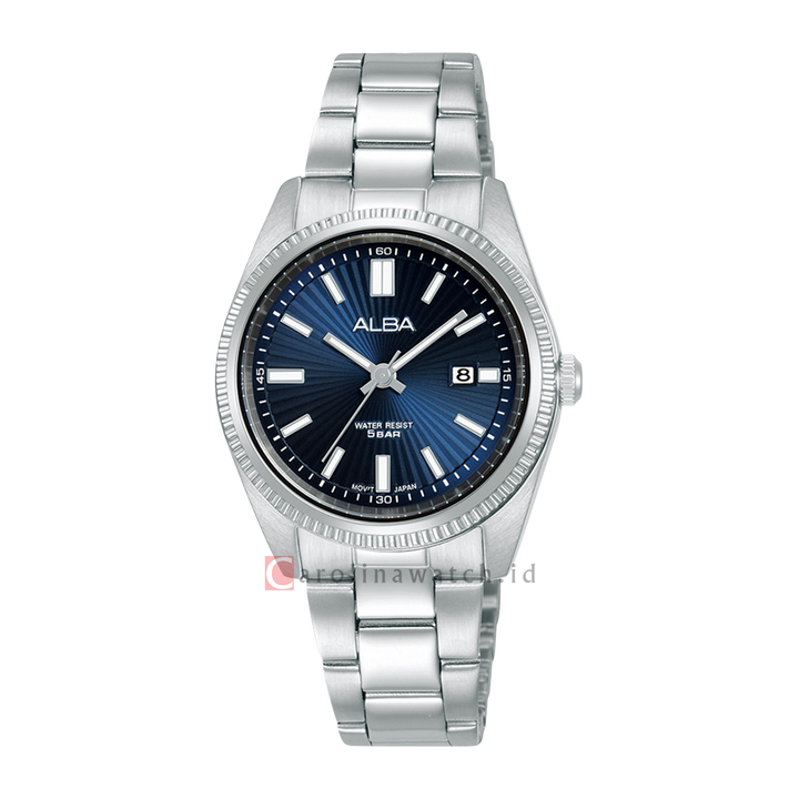 Jam Tangan ALBA Prestige AH7CL1X1 Women Blue Patterned Dial Stainless Steel Strap
