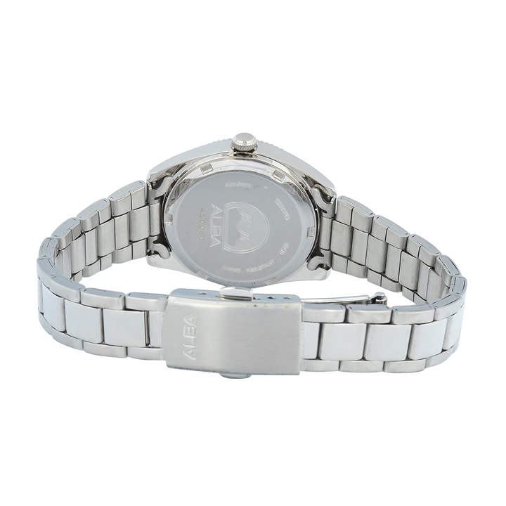 Jam Tangan ALBA Prestige AH7CL7X1 Women Light Blue Patterned Dial Stainless Steel Strap
