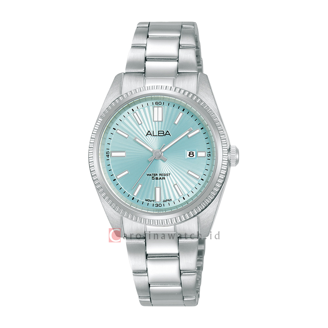 Jam Tangan ALBA Prestige AH7CL7X1 Women Light Blue Patterned Dial Stainless Steel Strap