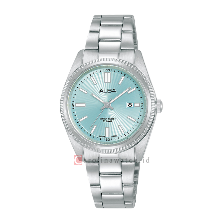 Jam Tangan ALBA Prestige AH7CL7X1 Women Light Blue Patterned Dial Stainless Steel Strap