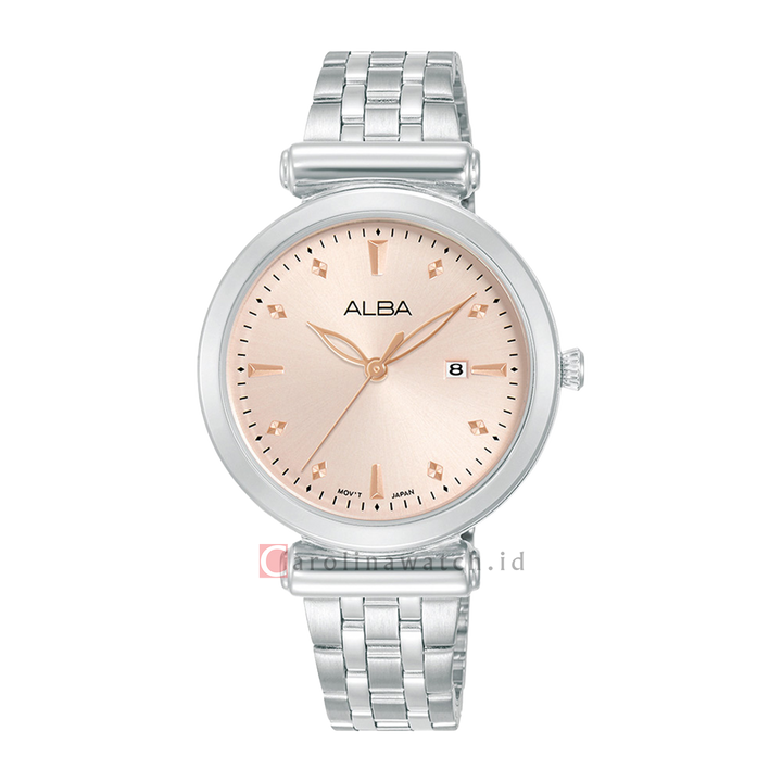 Jam Tangan ALBA Fashion AH7CQ7X1 Women Light Pink Gold Dial Stainless Steel Strap