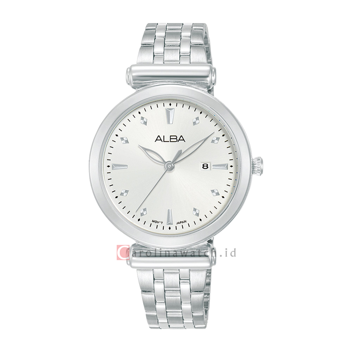 Jam Tangan ALBA Fashion AH7CQ9X1 Women Silver White Dial Stainless Steel Strap