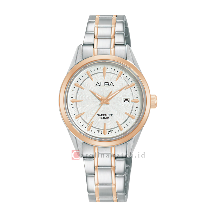 Jam Tangan ALBA Fashion AH7CV2X1 Women Silver White Patterned Dial Stainless Steel Strap