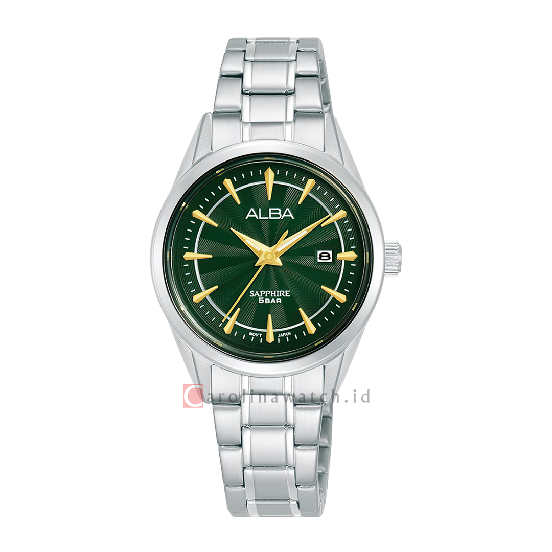 Jam Tangan ALBA Fashion AH7CV3X1 Women Green Patterned Dial Stainless Steel Strap