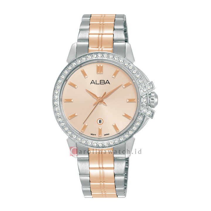 Jam Tangan ALBA SignA AH7CX1X1 Women Rose Dial Dual Tone Stainless Steel Strap