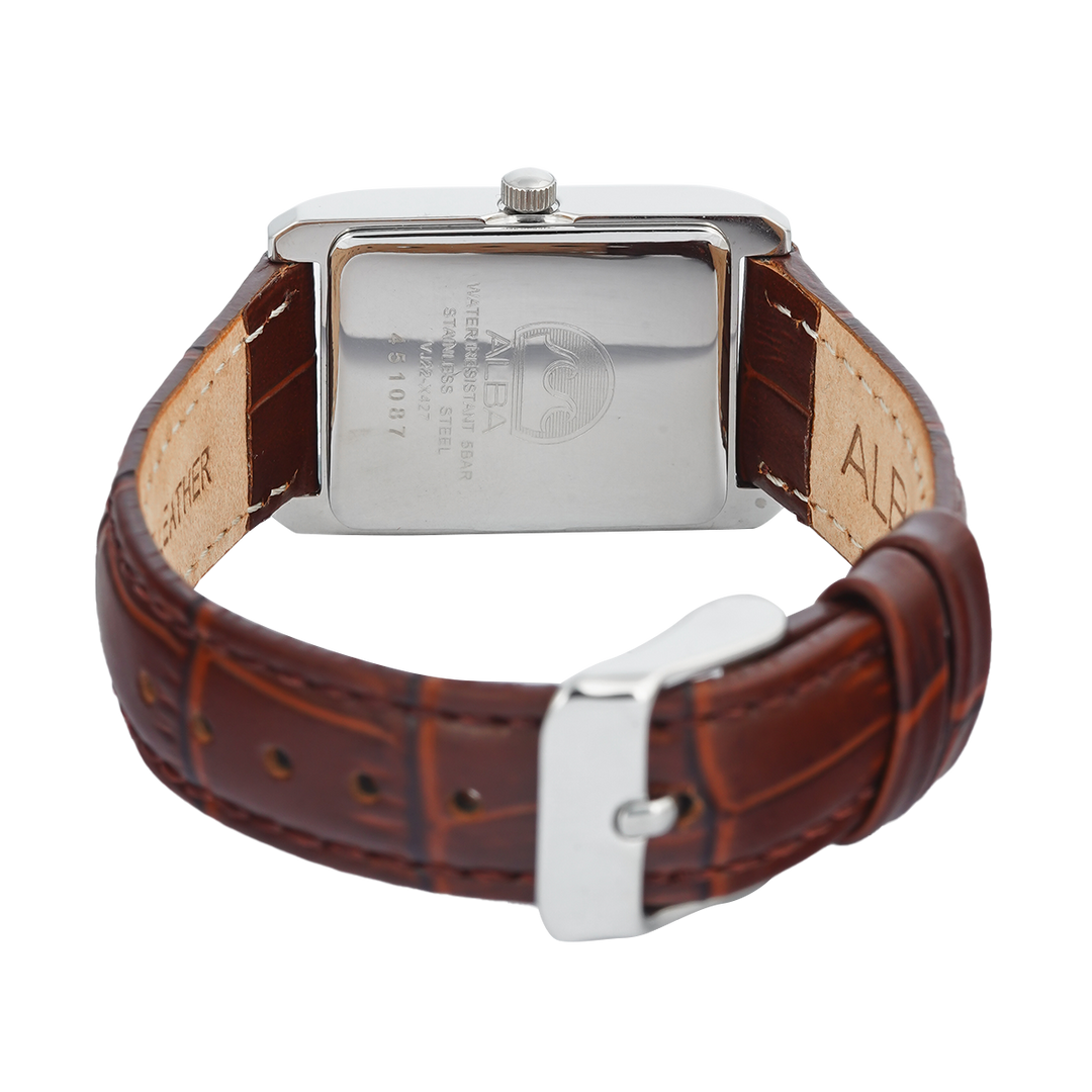 Jam Tangan ALBA AH7DH9X1 Women Silver Dial Brown Leather Strap