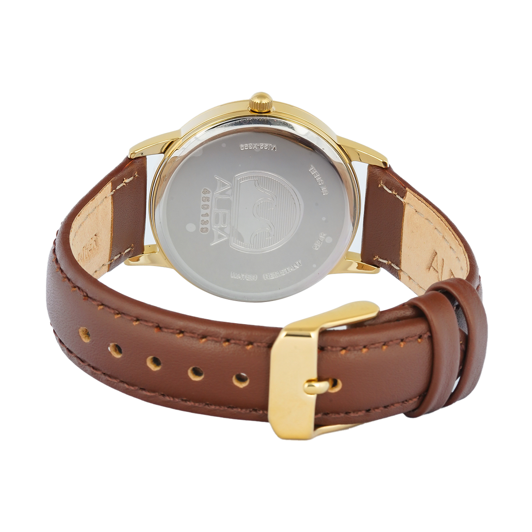Jam Tangan ALBA AH7DJ2X1 Women Silver Dial Brown Leather Strap