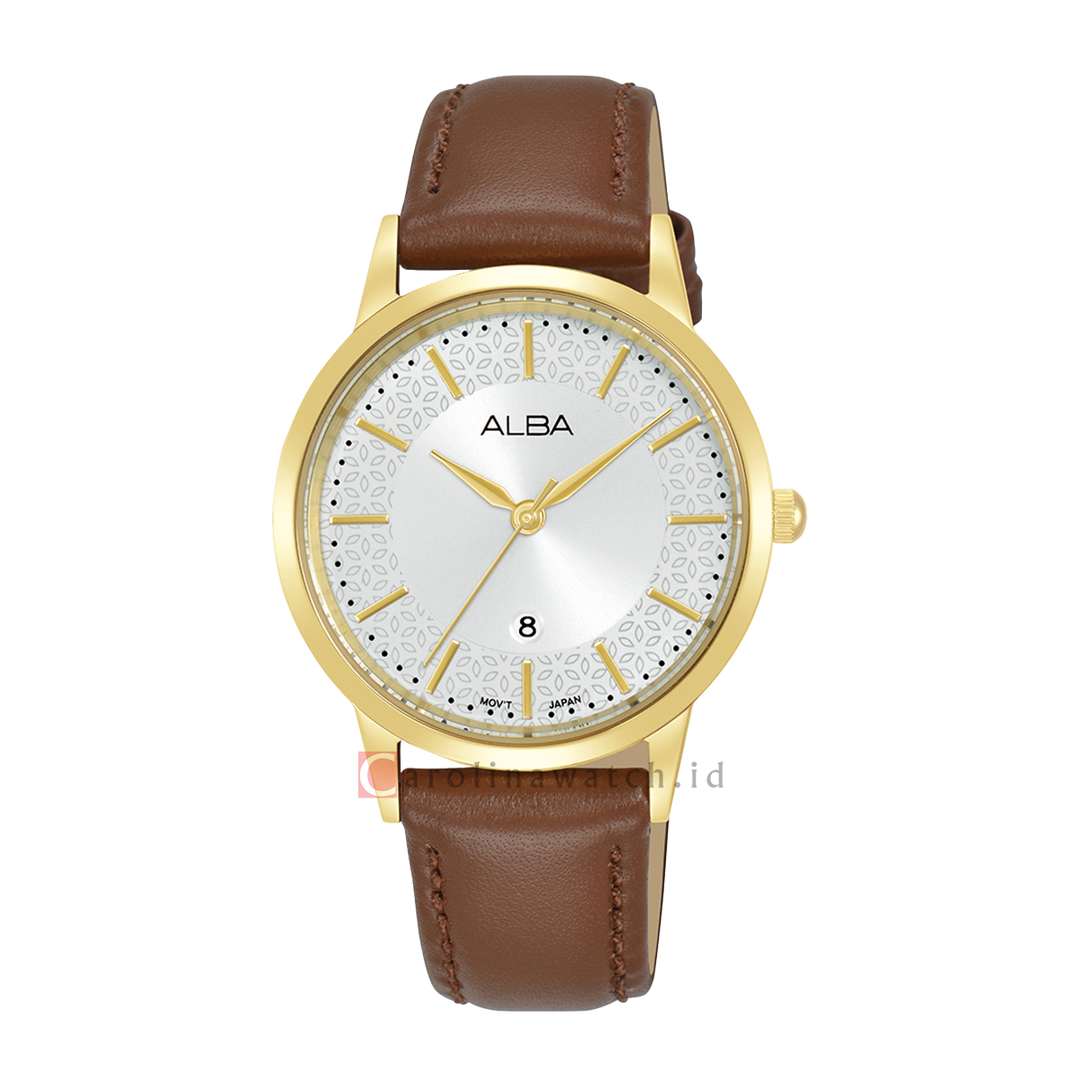 Jam Tangan ALBA AH7DJ2X1 Women Silver Dial Brown Leather Strap