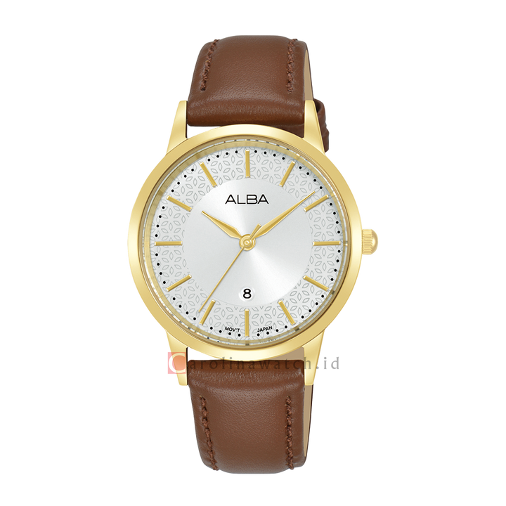 Jam Tangan ALBA AH7DJ2X1 Women Silver Dial Brown Leather Strap