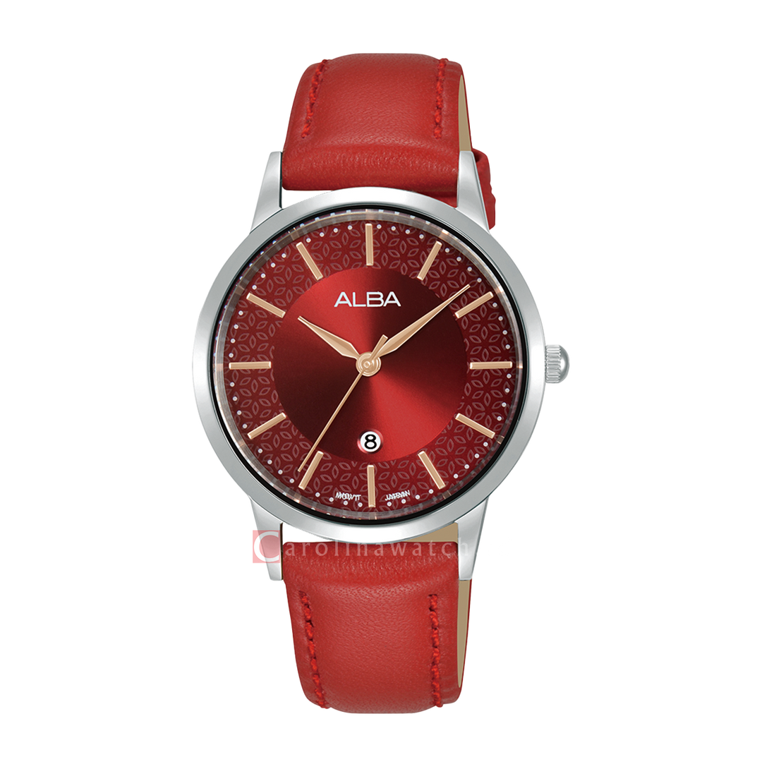 Jam Tangan ALBA AH7DJ5X1 Women Red Dial Red Leather Strap