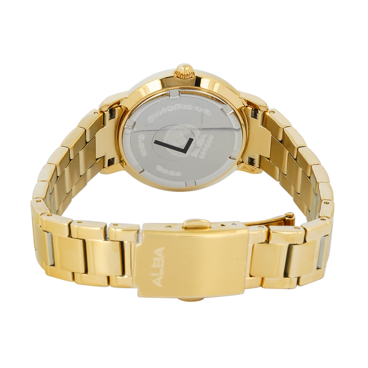 Jam Tangan ALBA AH7DL0X1 Women White Dial Gold Stainless Steel Strap