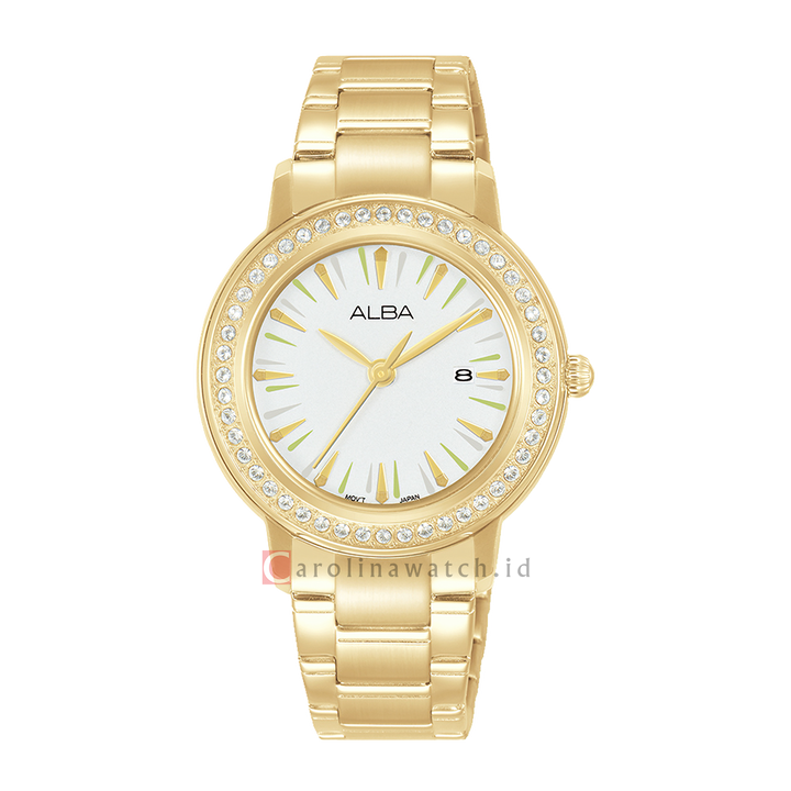 Jam Tangan ALBA AH7DL0X1 Women White Dial Gold Stainless Steel Strap