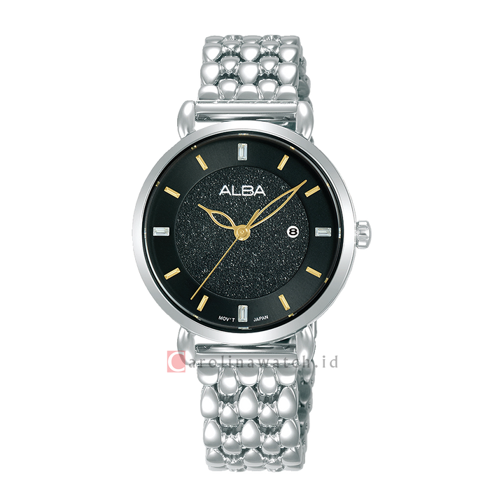 Jam Tangan ALBA AH7DT3X1 Women Black Dial Stainless Steel Strap