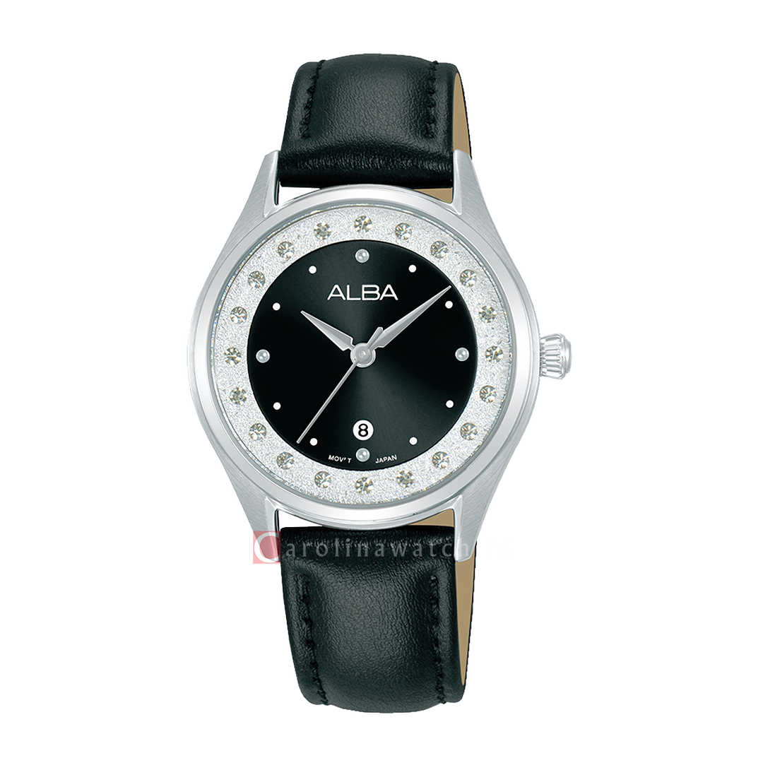 Jam Tangan ALBA AH7DZ9X1 Women Black Dial Black Leather Strap