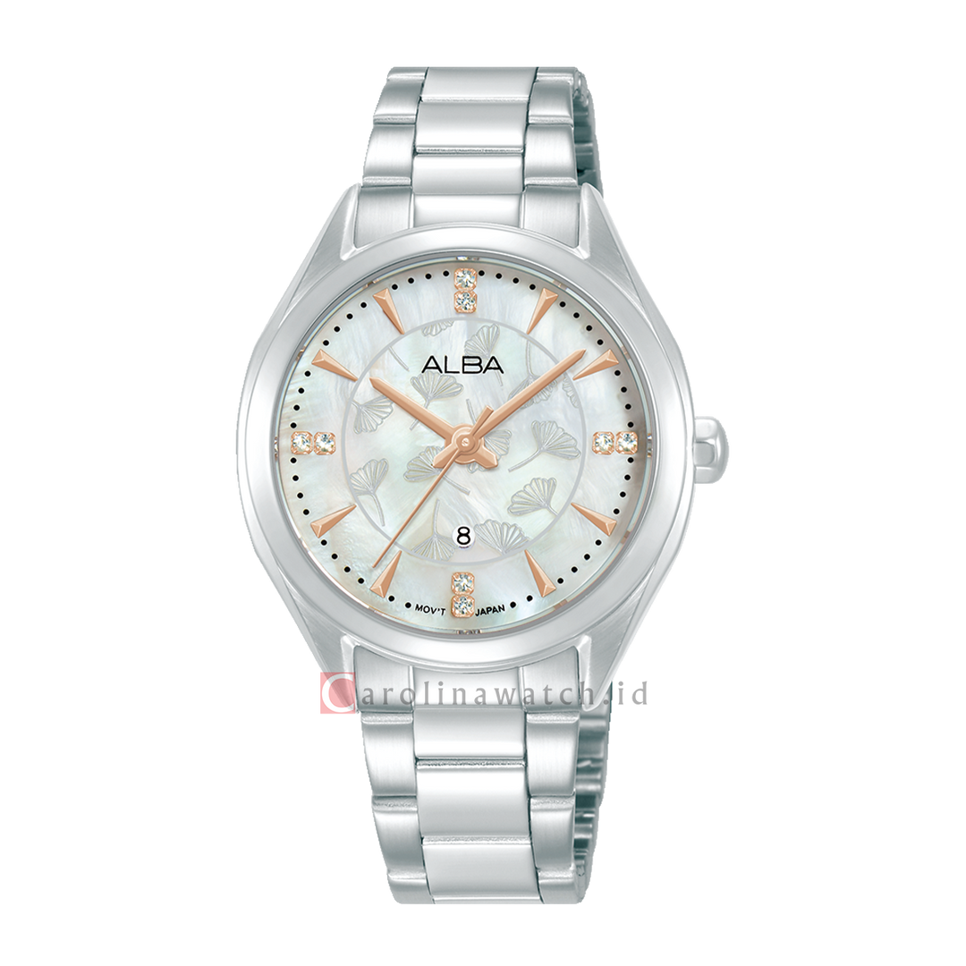 Jam Tangan ALBA Fashion AH7EJ9X1 Women White MOP Dial Stainless Steel Strap