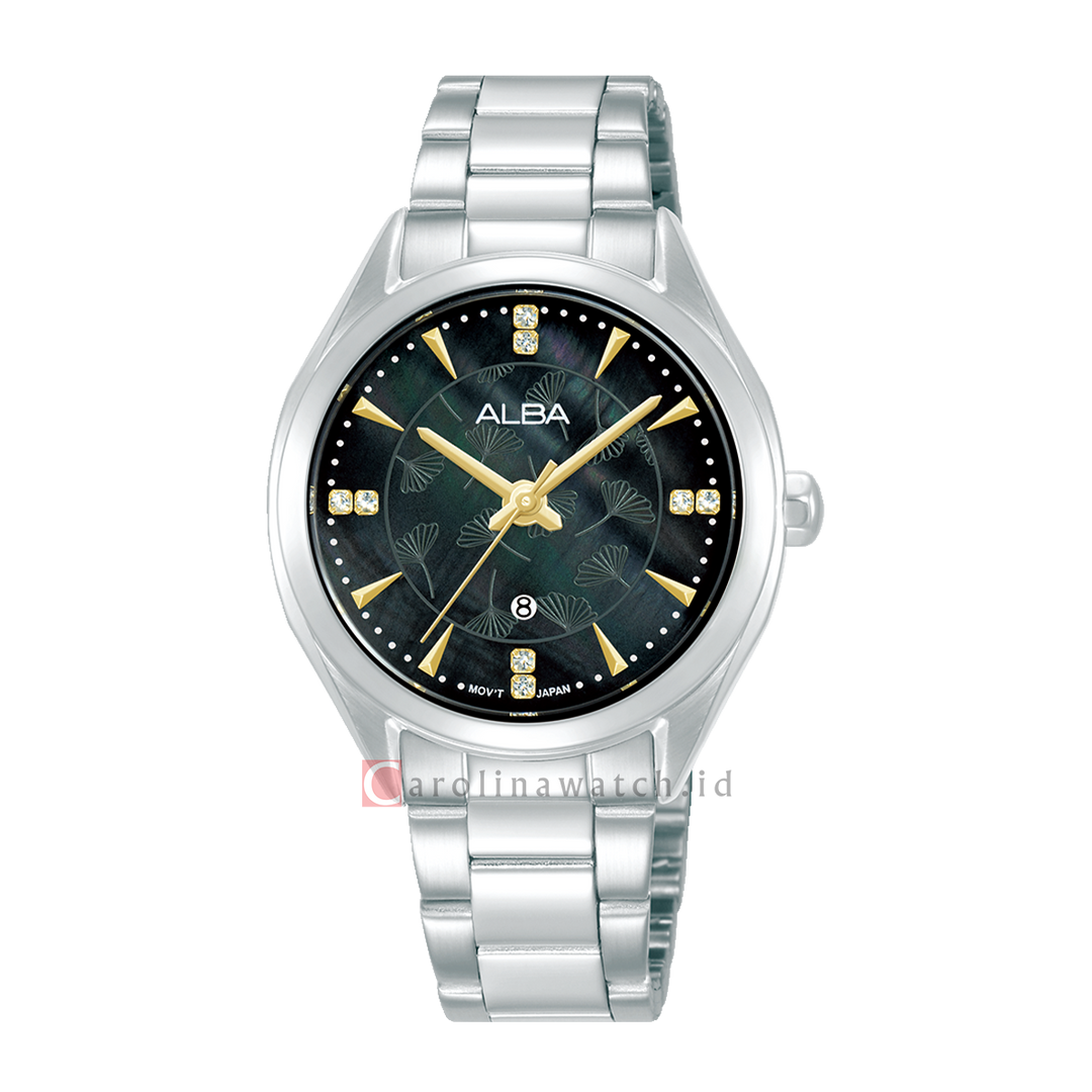 Jam Tangan ALBA Fashion AH7EK1X1 Women Black MOP Dial Stainless Steel Strap